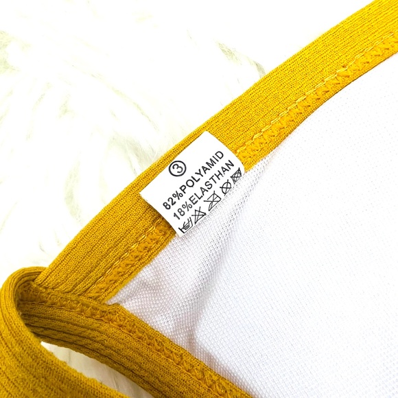 🚫SOLD! 🛍️$5 Bundled | Mustard Triangle Ribbed Halter Swim/Bathing Top - Picture 4 of 8